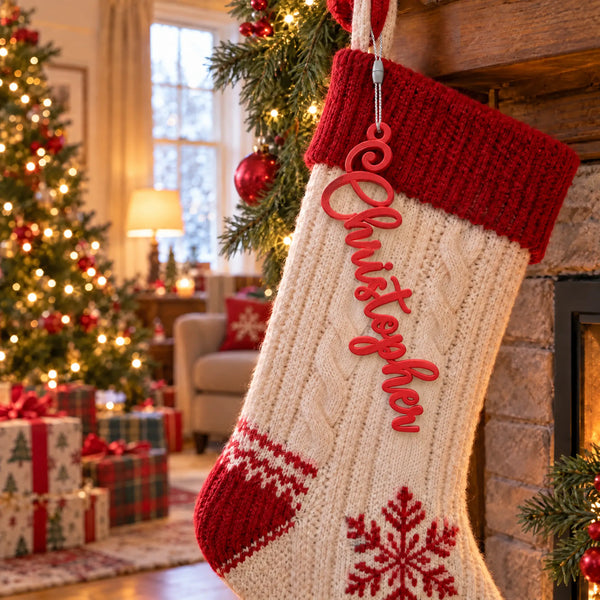 Personalized Jasmine Christmas Stocking Tag, Jasmie font: christmas morning lifestyle