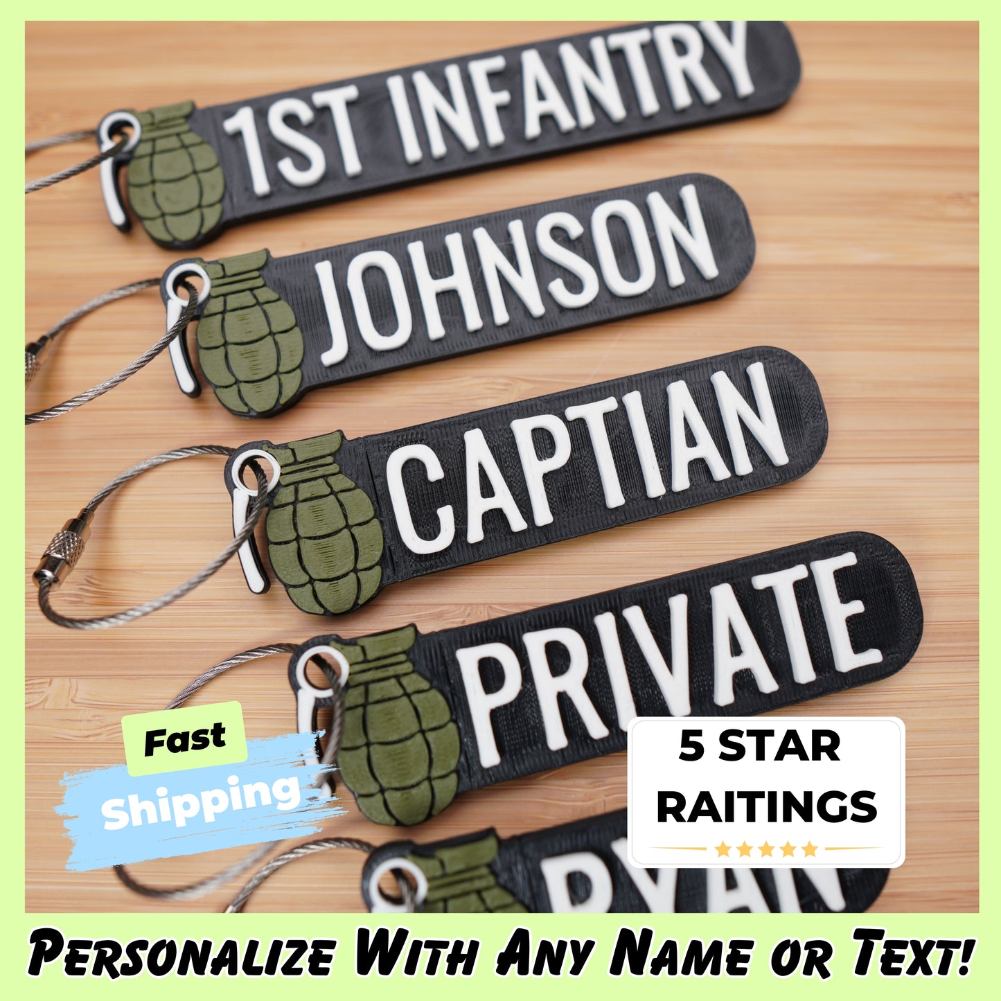 Personalized Grenade Themed Keychain