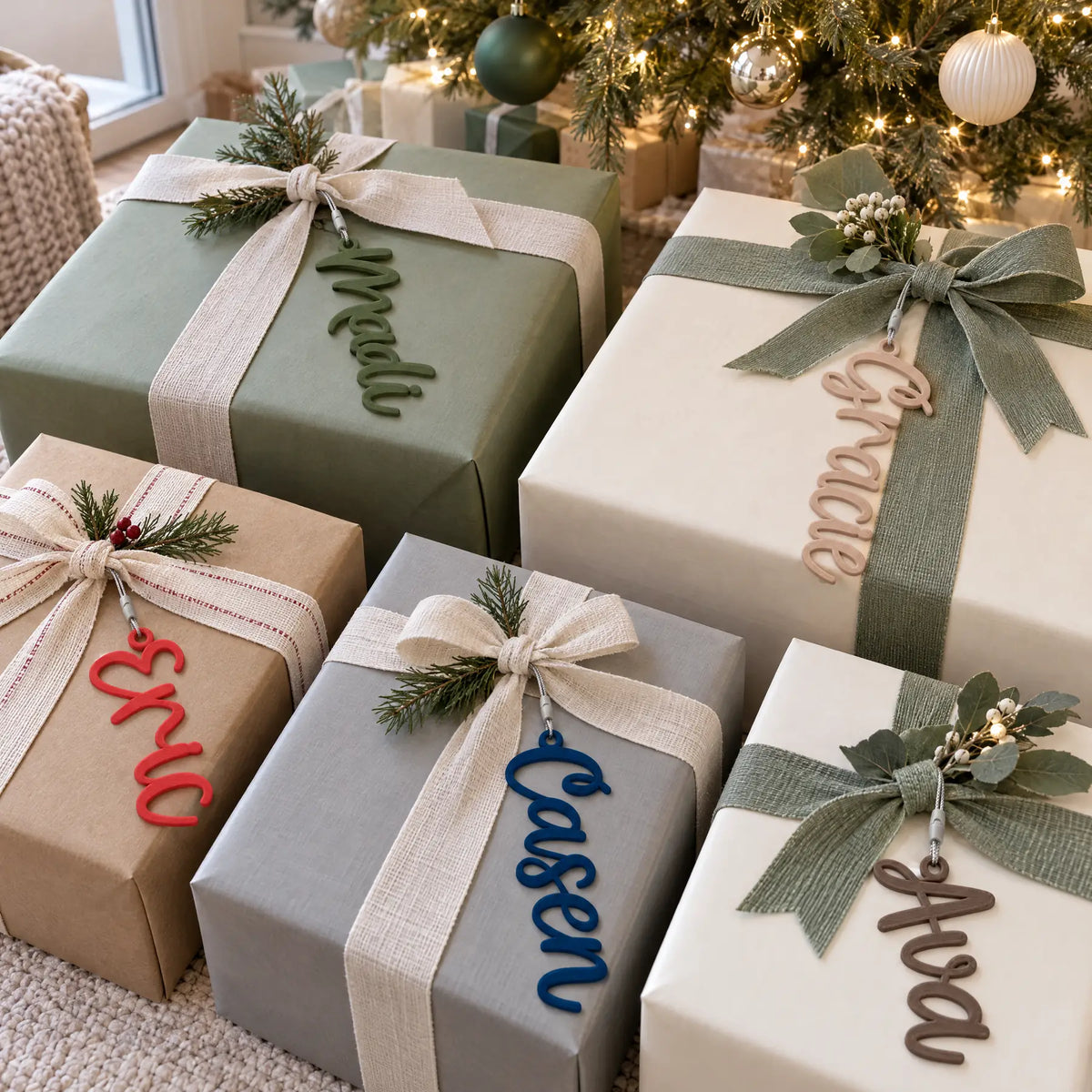 Personalized Holiday Wishes Stocking Tag, Holiday Wishes font: gift name tags
