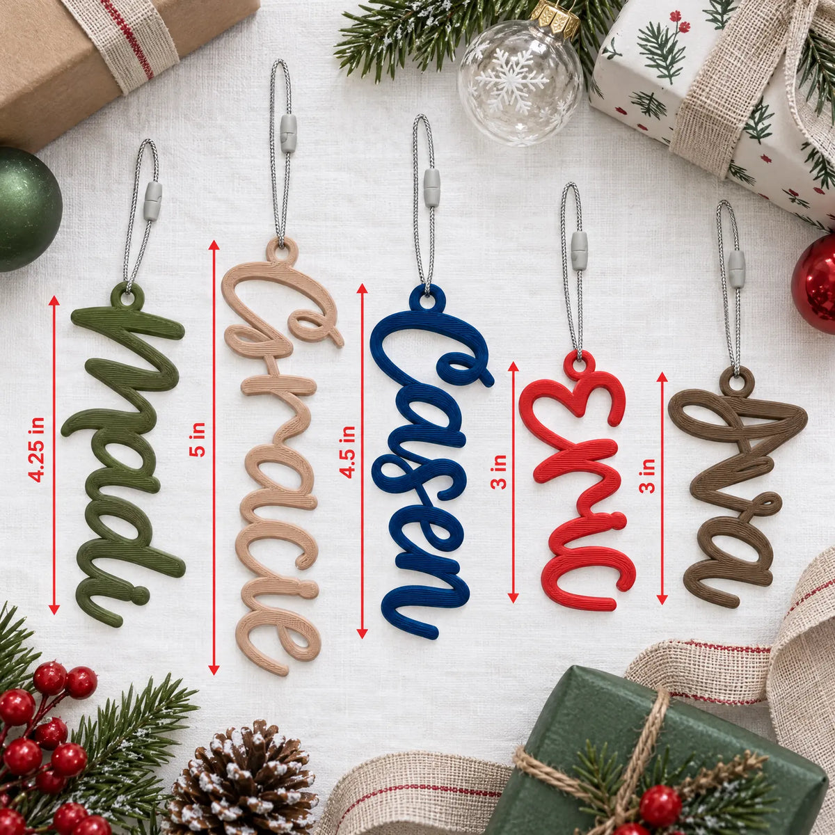 Personalized Holiday Wishes Stocking Tag, Holiday Wishes font: gift flatlay