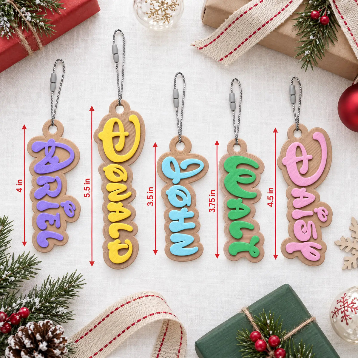 Personalized Wonder Christmas Stocking Tag, Wonder Day font: gift flatlay