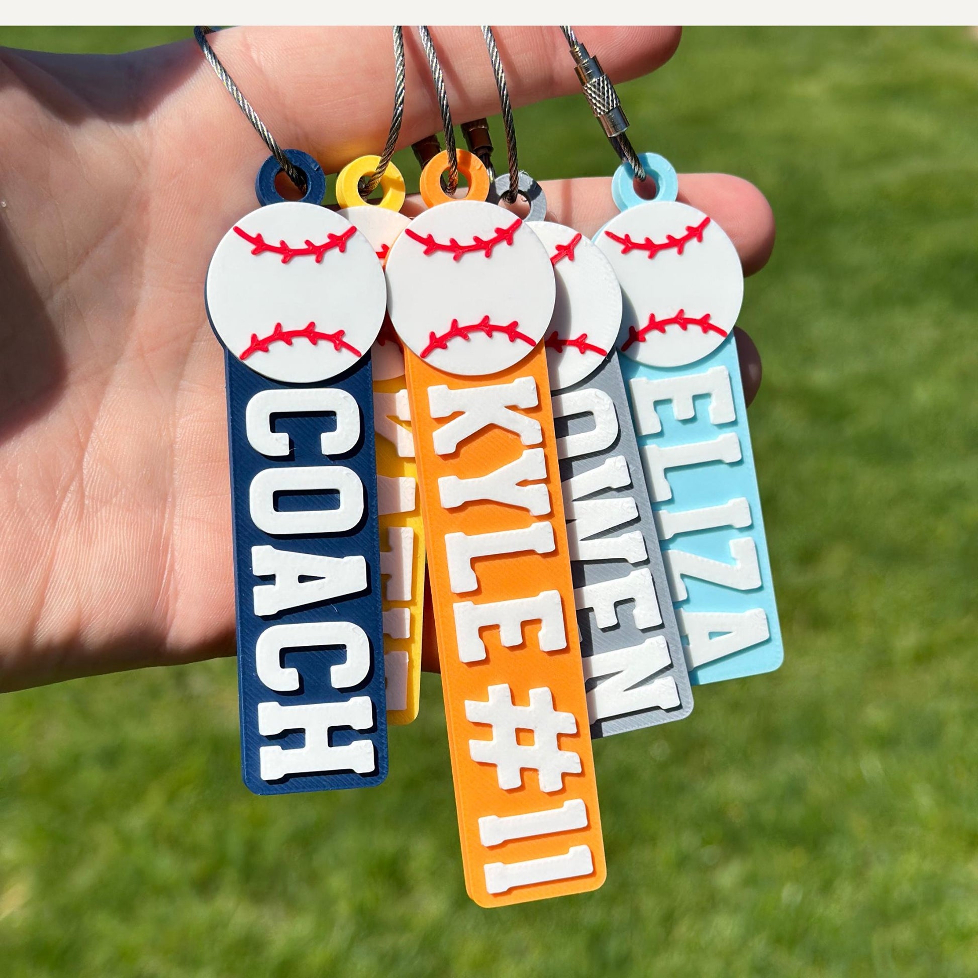 Personalized baseball keychain with name and number — photo 1