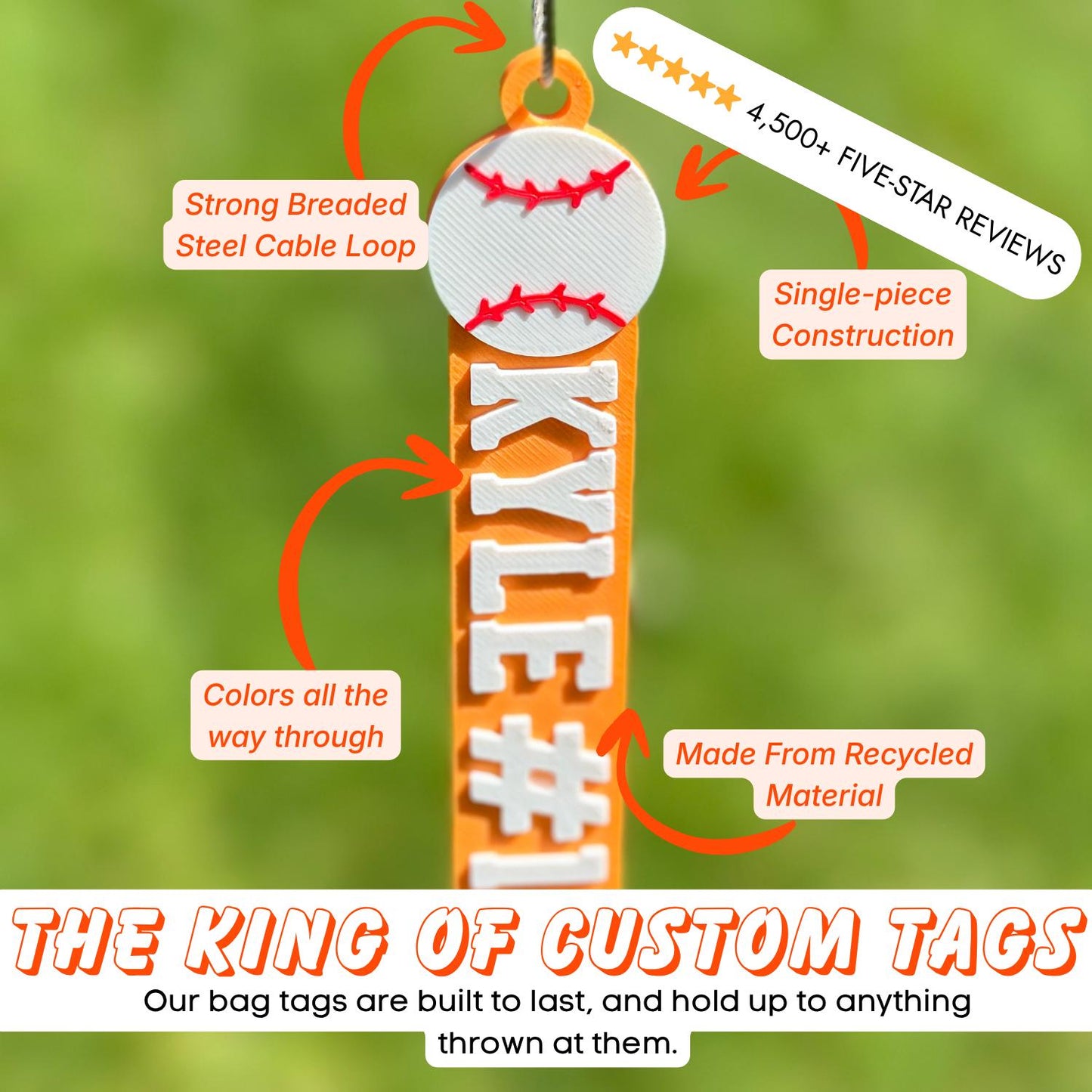 Personalized baseball keychain with name and number — photo 2