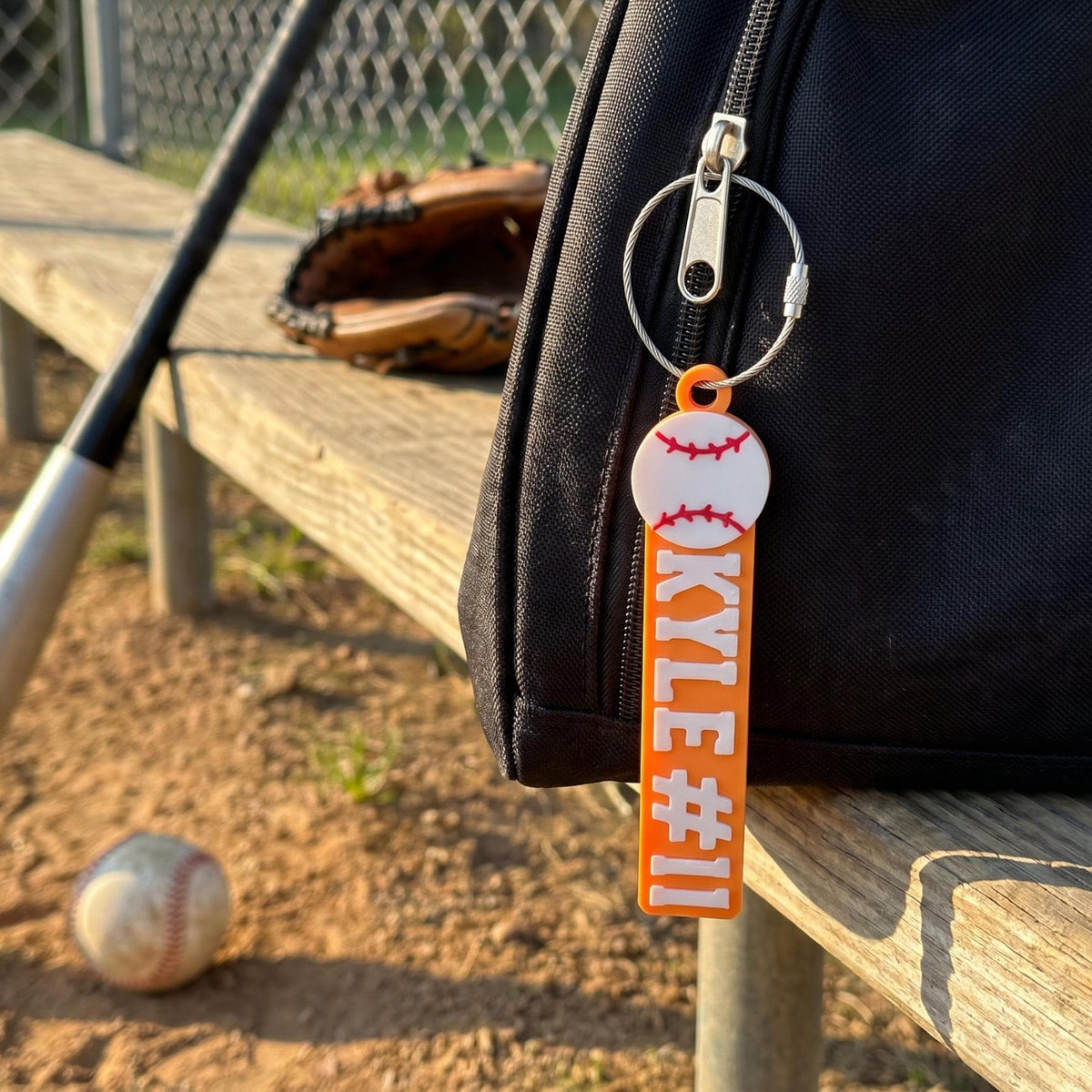 Personalized baseball keychain with name and number — photo 5